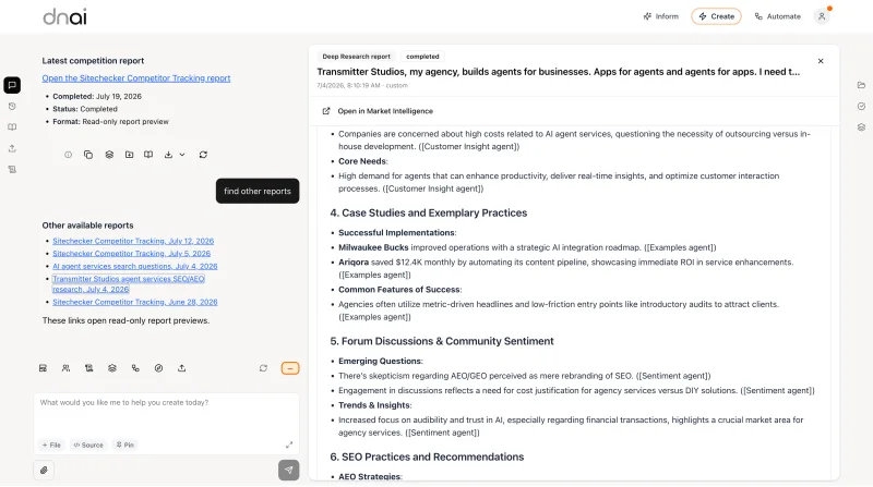 Deep research report in dashboard